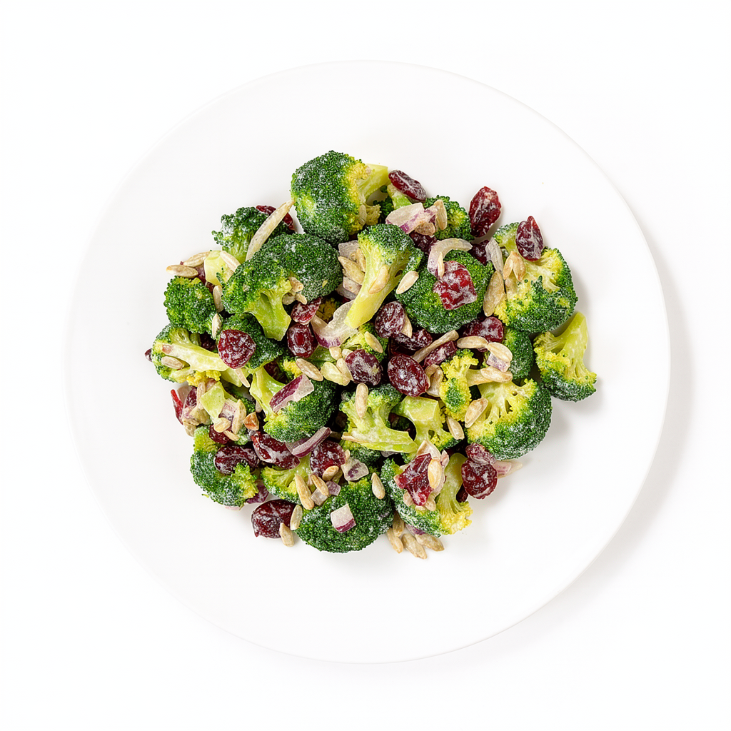 Greitos brokolių salotos su džiovintomis spanguolėmis ir saulėgrąžomis