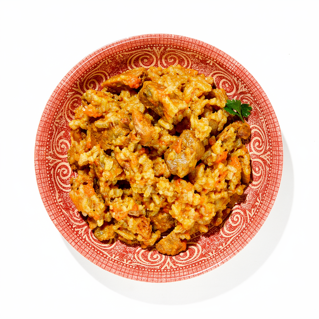 Sotus kiaulienos ir daržovių plovas