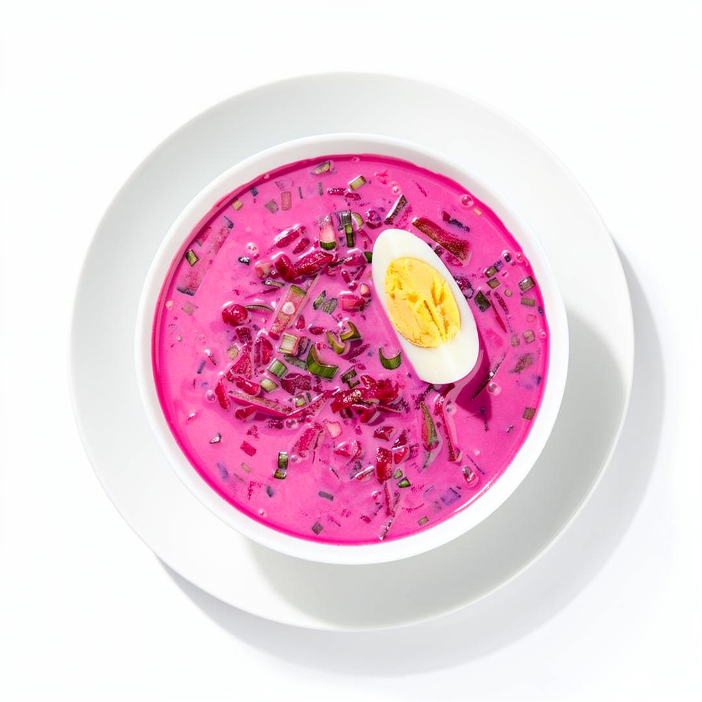 Tobuli šaltibarščiai su kefyru ir marinuotais burokėliais